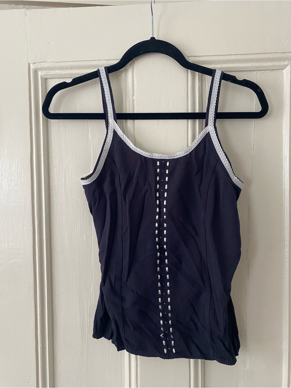 Vintage Valerie Stevens Navy Tank with White Lace Trim